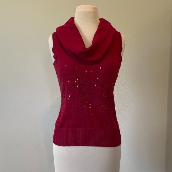 NWOT Apt.9 Red Cowl Neck Sleeveless Sweater with Sequence, Size M EUC - Picture 6 of 9